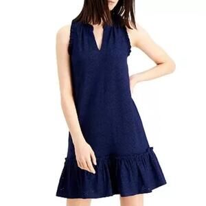 Michael Kors Size XL White Eyelet Shift Dress Ruffled Neck